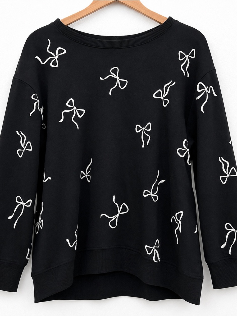 Jane + Delancey Black Bow Print Sweatshirt Cozy Pullover Cute Coquette 1x